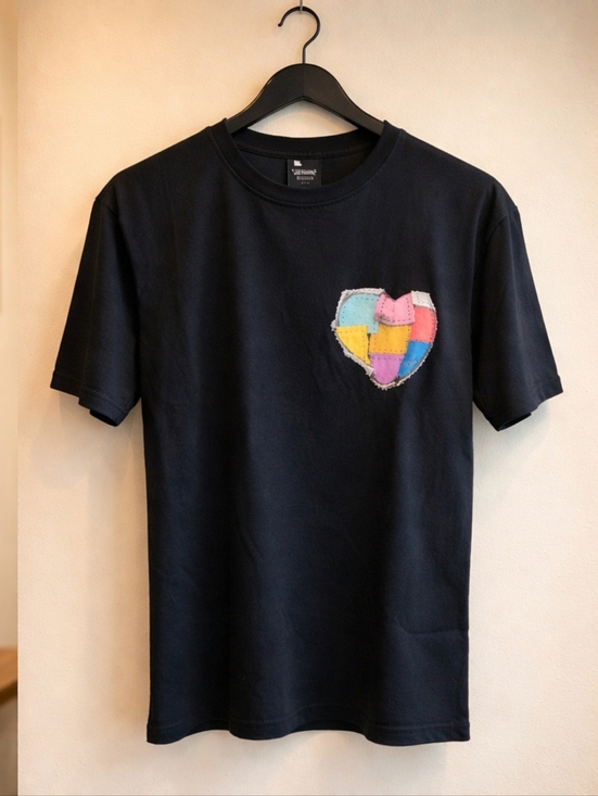 Genuine Merchandise Tops - Genuine Merchandise Black Tee with Colorful Heart Design